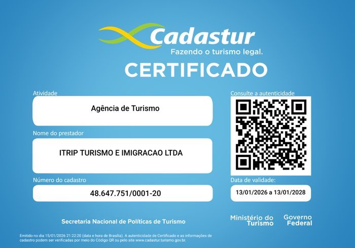 Certificado Cadastur do GRUPO ITRIP
