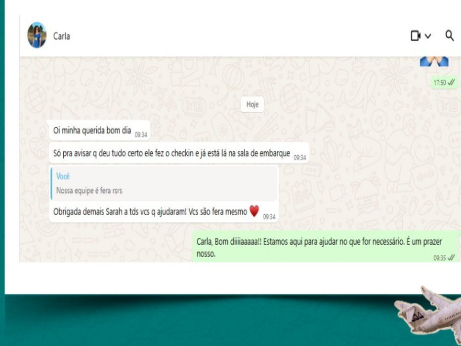 Depoimento da viajante Carla, agradecendo o acompanhamento da equipe iTrip no embarque